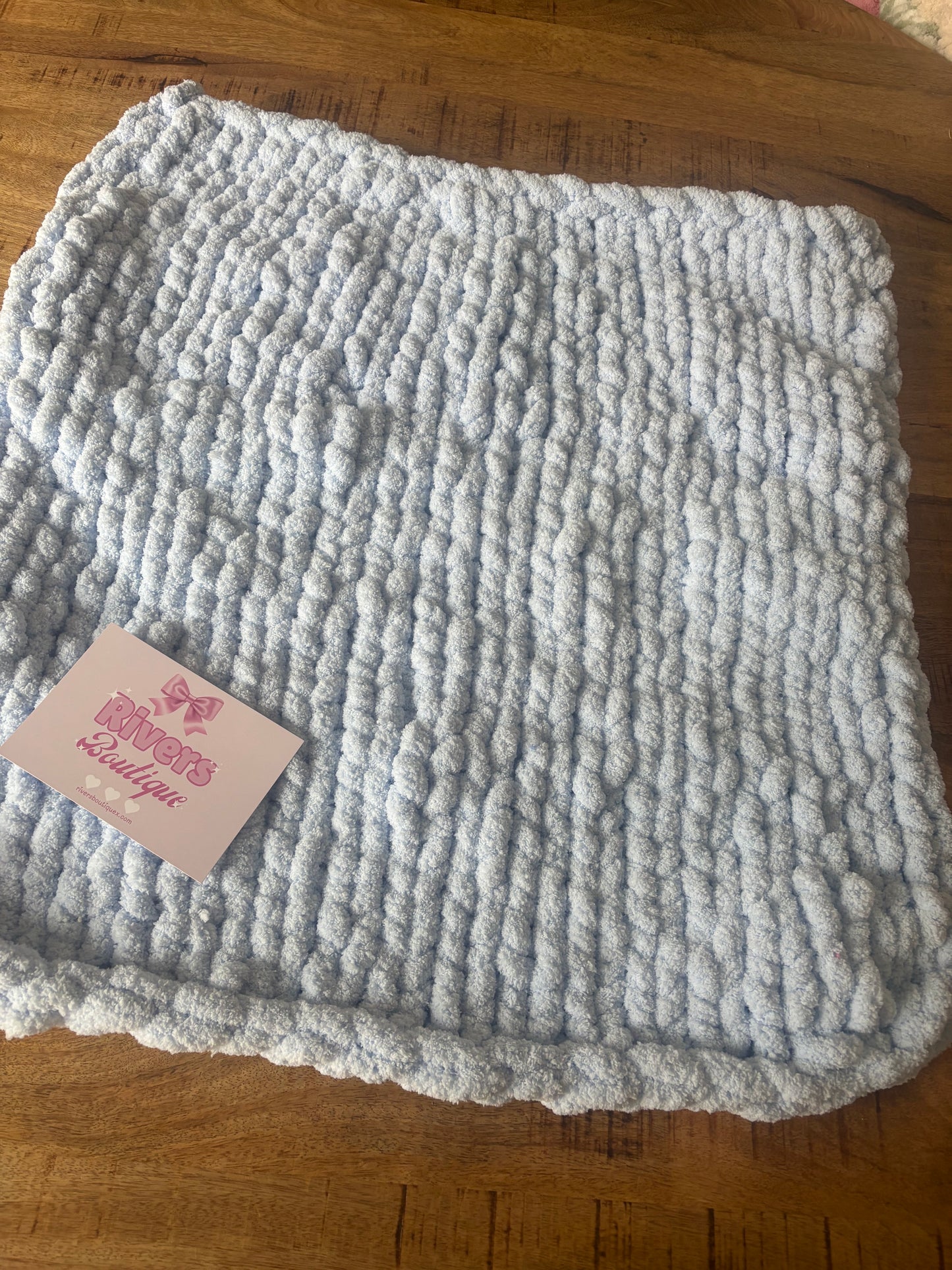 Chunky Handmade Chenille Blanket Baby Blue