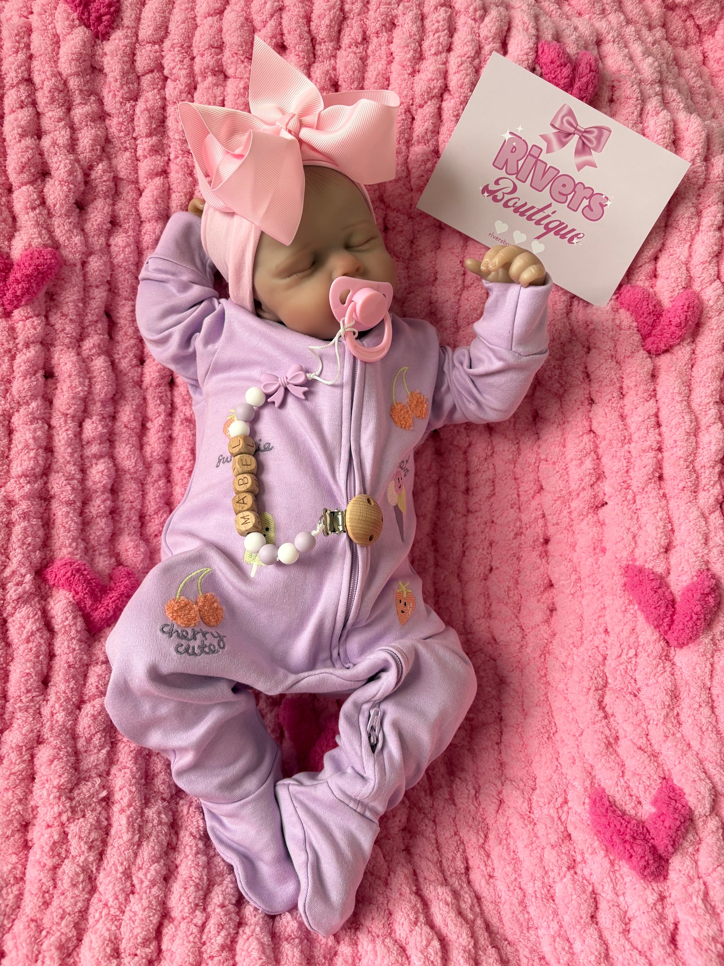 Chunky Handmade Chenille Baby Blanket Pink Hearts