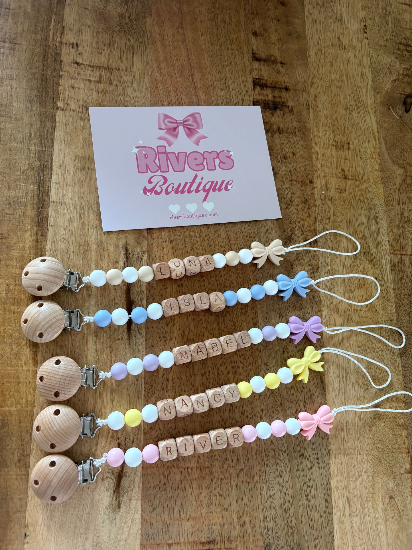 Personalised Baby Dummy Clip Bow Detail