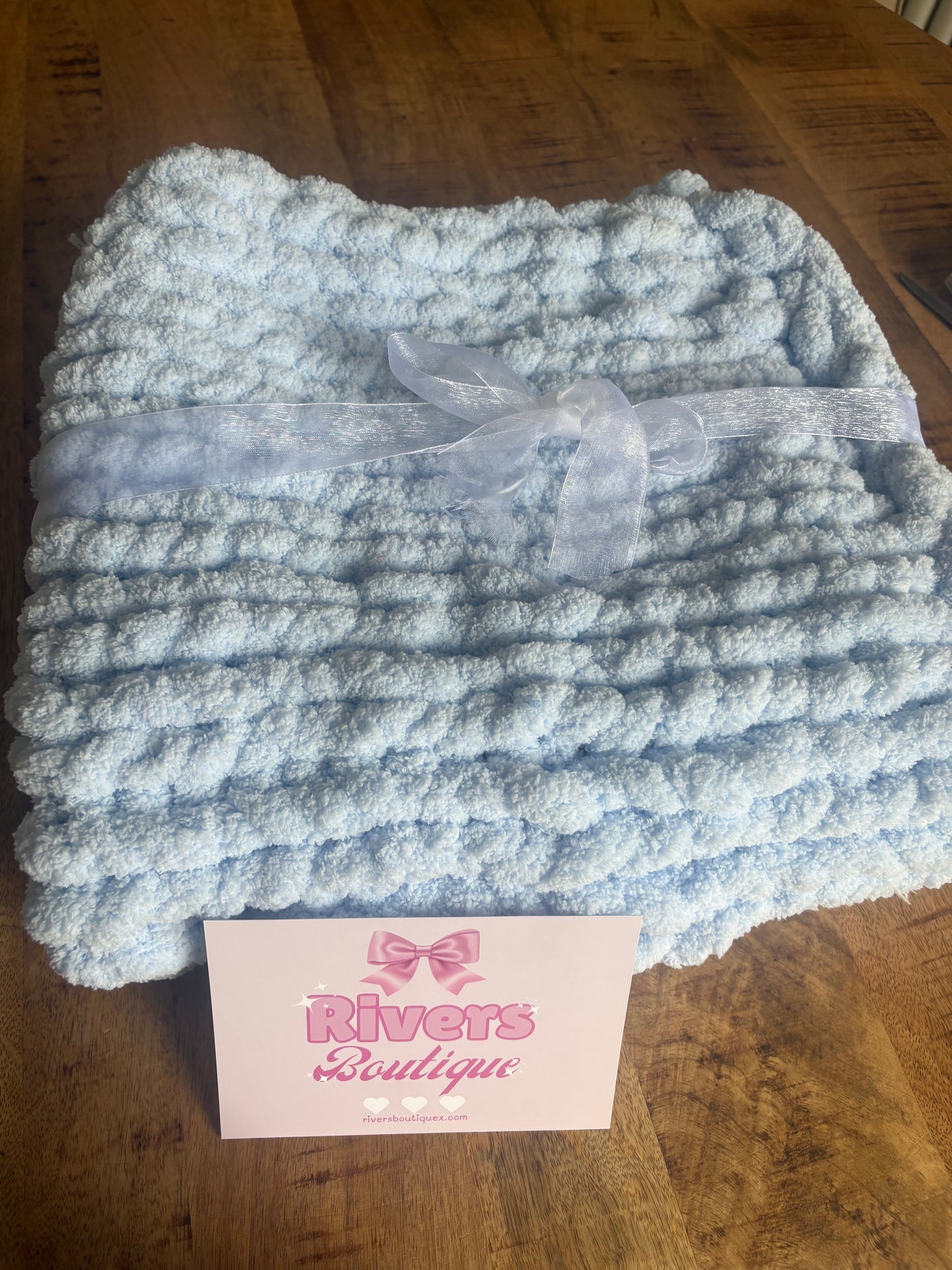 Chunky Handmade Chenille Blanket Baby Blue