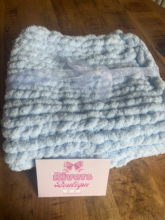 Chunky Handmade Chenille Blanket Baby Blue